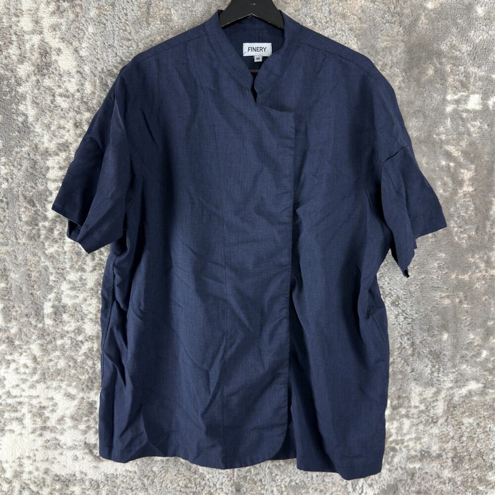 Finery Womens Size M Casual Snap Button Top Navy Short Sleeve